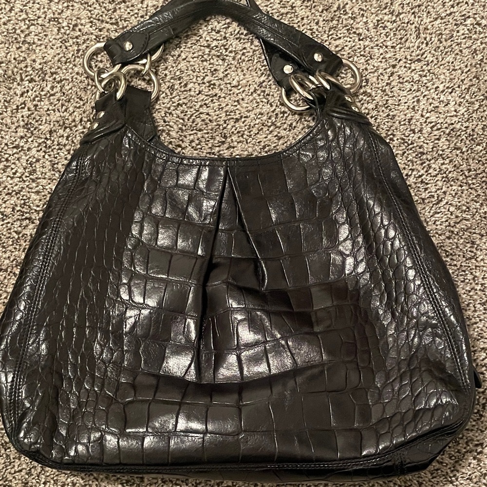 Coach Black Croc-Embossed Shoulder Bag